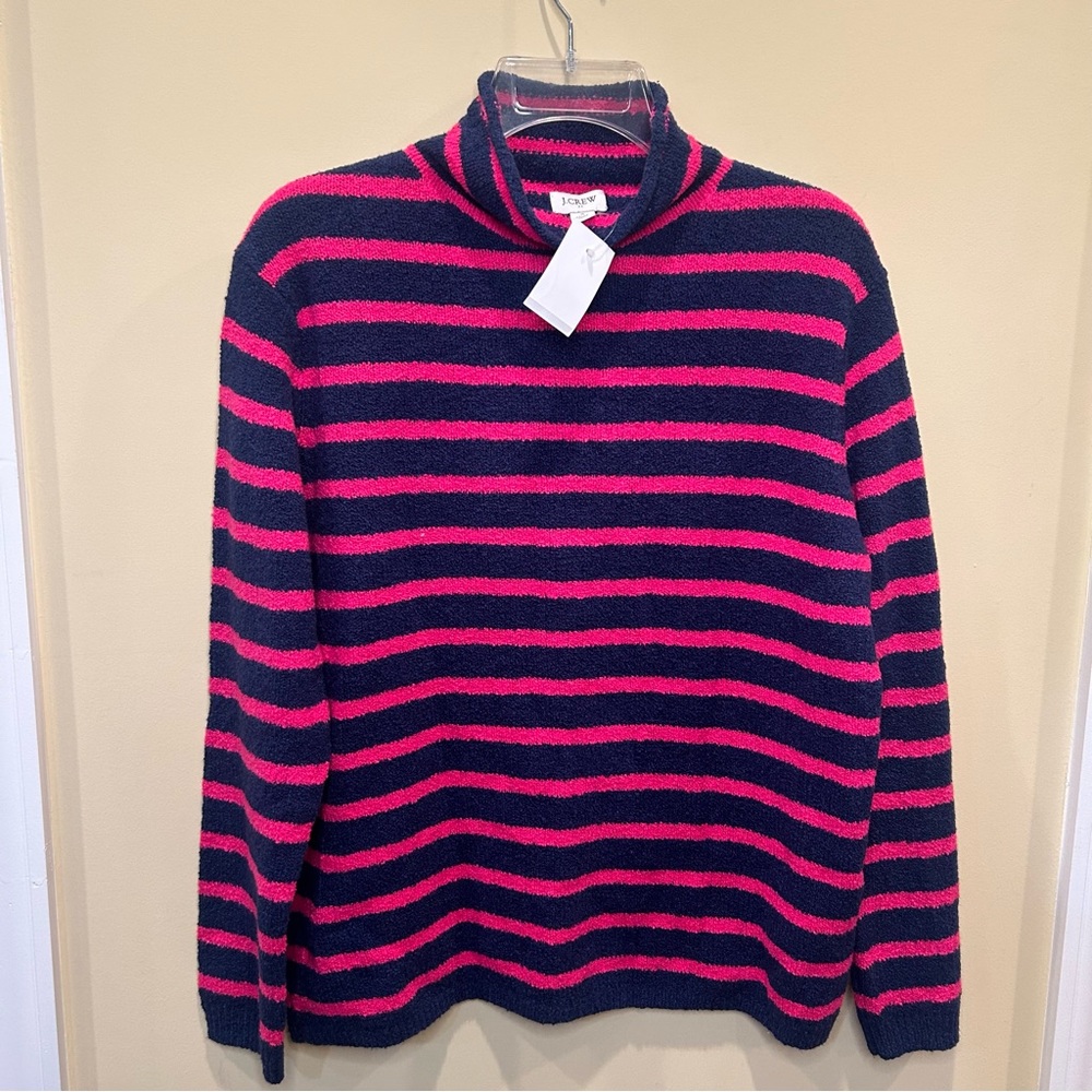 J. Crew Pink and Navy Striped Rollneck Pullover Sweater